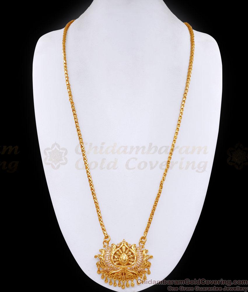 30 Inch Long Micro Gold Plated Lotus Dollar Chain With Ad Stone BGDR1467-Lg 30 Inch Long Micro Gold Plated Lotus Dollar Chain With Ad Stone BGDR1467-Lg