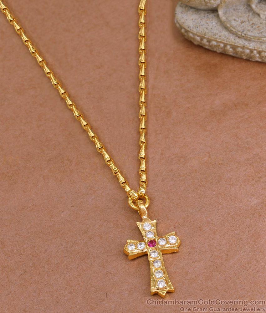 Traditional Impon Panchaloha Christian Cross Pendant With Wheat Chain BGDR1469