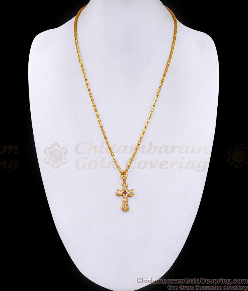 Traditional Impon Panchaloha Christian Cross Pendant With Wheat Chain BGDR1469