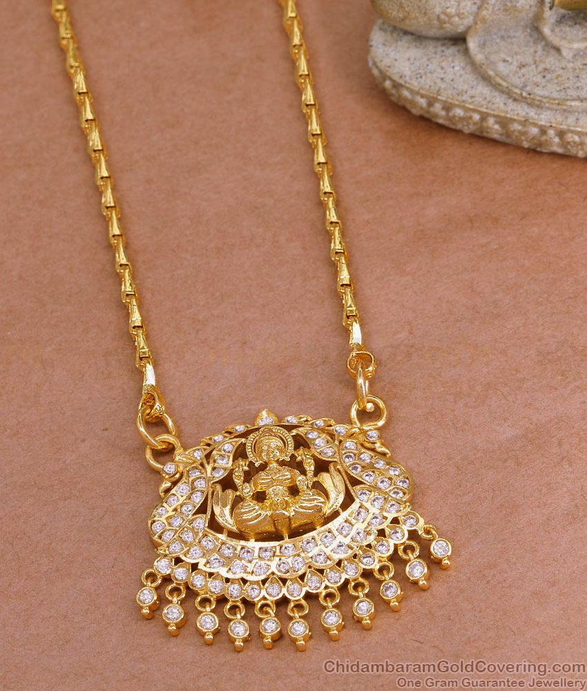 Beautiful Lakshmi Motiff White Stone Big Pendant Chain Shop Online BGDR1473