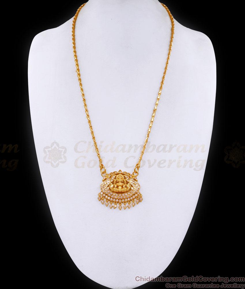 Beautiful Lakshmi Motiff White Stone Big Pendant Chain Shop Online BGDR1473