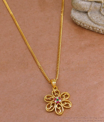 Multi Stone Flower Design Gold Plated Dollar Chain For Women BGDR1481