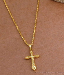Buy Pure Gold Tone Christian Cross Chain Necklace Online BGDR1491