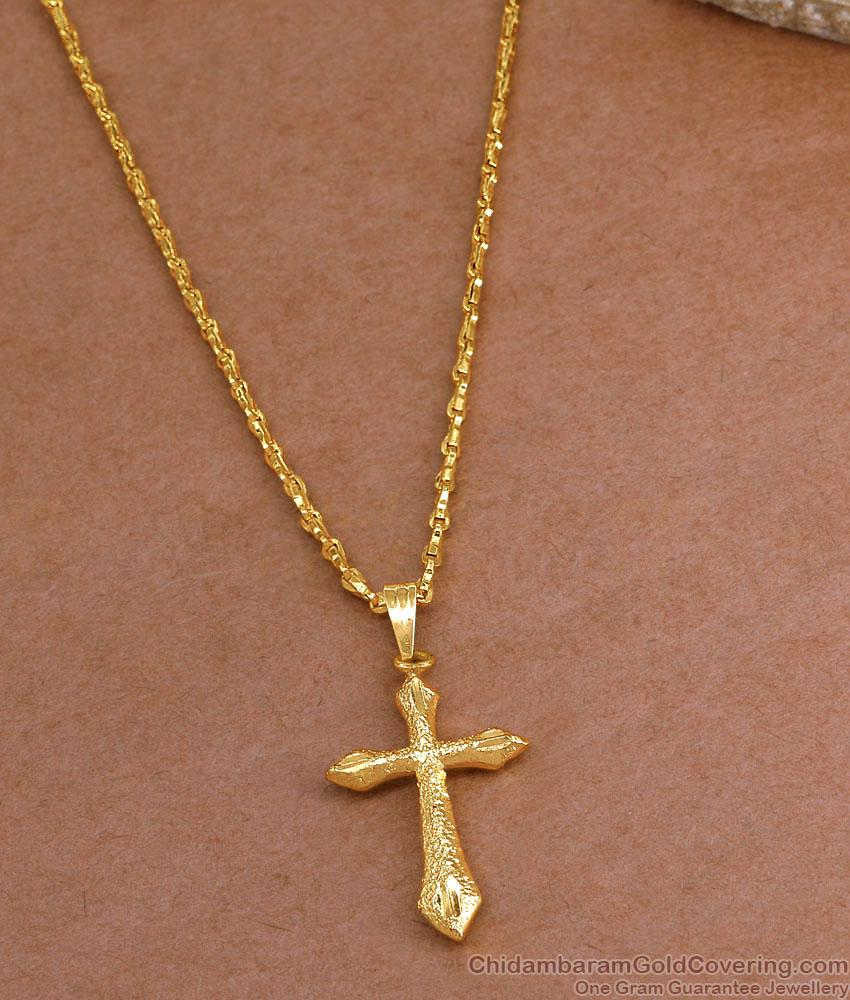 Buy Pure Gold Tone Christian Cross Chain Necklace Online BGDR1491 Buy Pure Gold Tone Christian Cross Chain Necklace Online BGDR1491