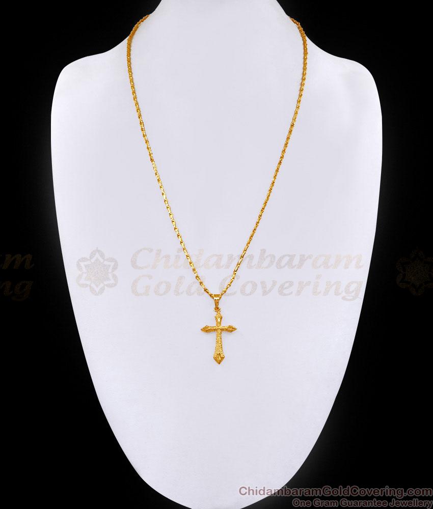 Buy Pure Gold Tone Christian Cross Chain Necklace Online BGDR1491 Buy Pure Gold Tone Christian Cross Chain Necklace Online BGDR1491