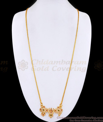 30 Inch Long Multi Stone 5 Metal Gold Plated Dollar Chain Vishnu Namam Design BGDR1500-Lg