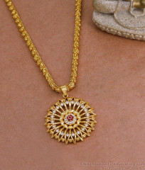 Stylish Ruby White Stone Flower Pendant With Chain For Women BGDR1512