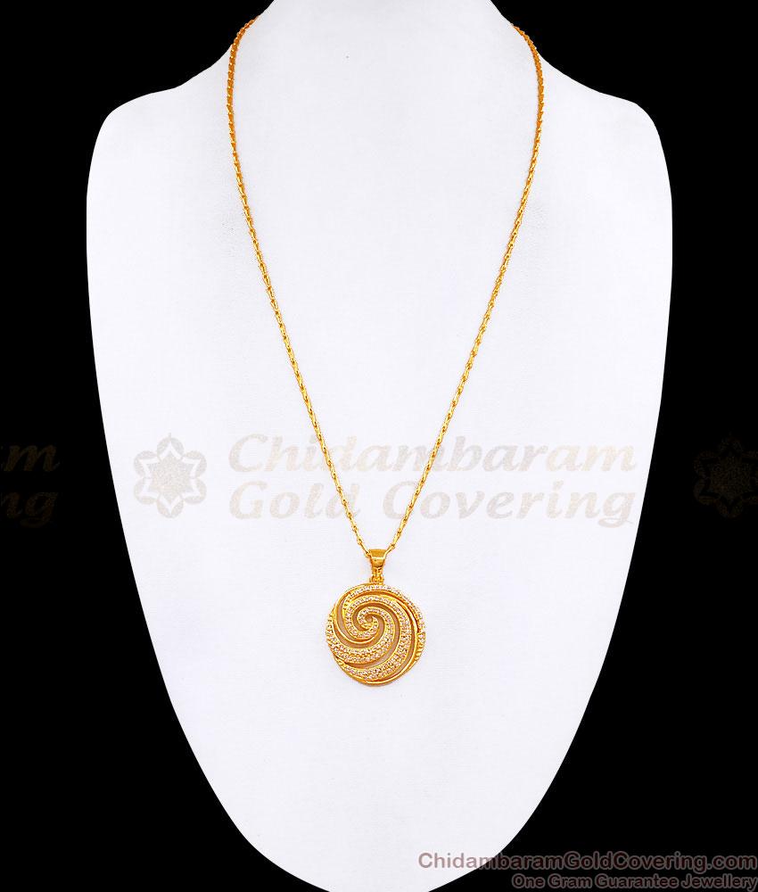Thin 1 Gram Gold Wheat Chain With Diamond Pendant For College Girls BGDR1519