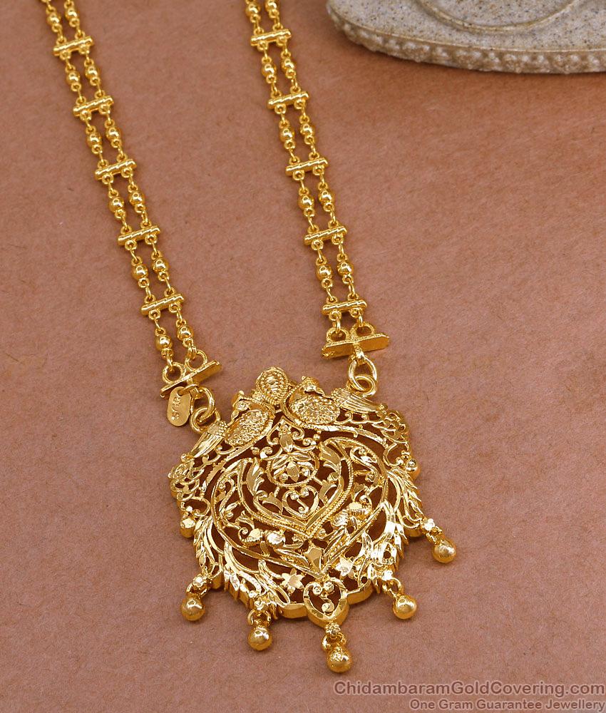 Beautiful 2 Line Gold Beads Peacock Dollar Chain Design For Wedding BGDR1520
