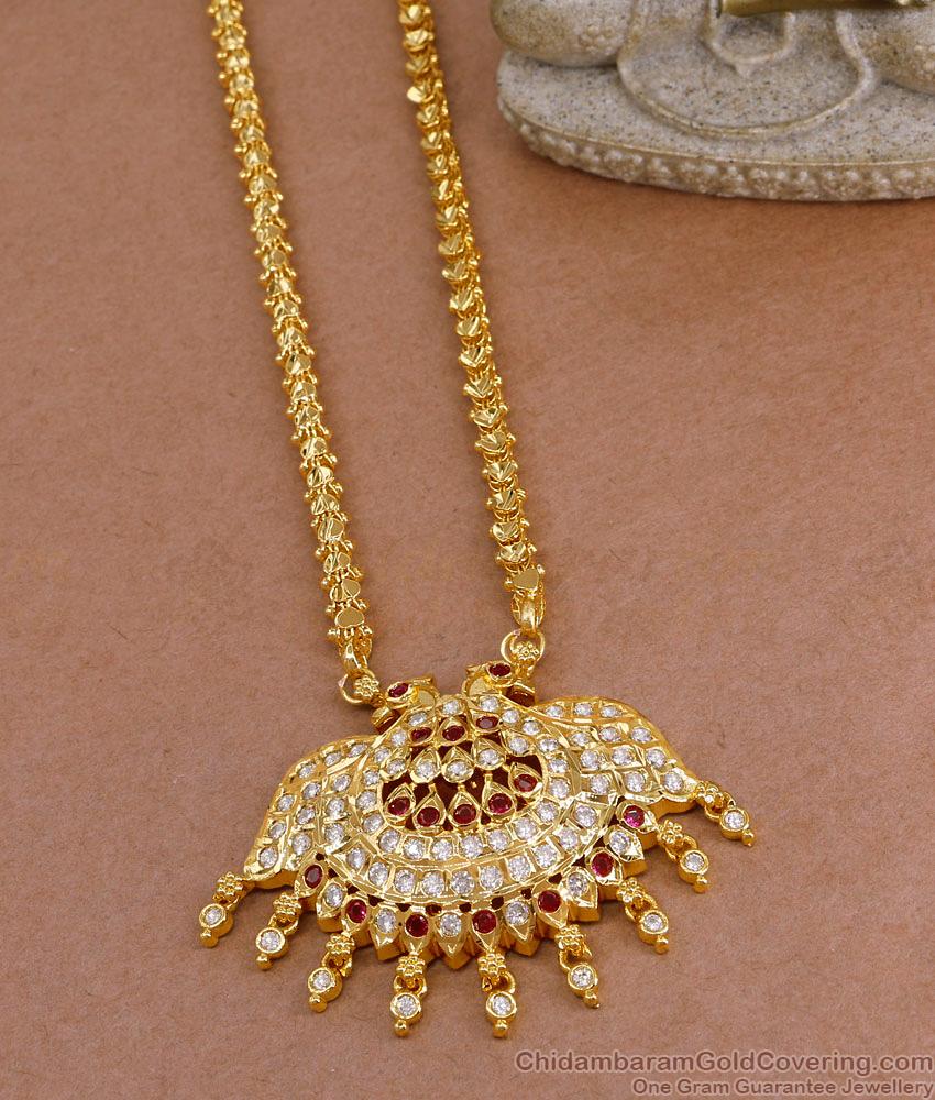 Ruby White Gati Stone Peacock Impon Dollar Chain For Women BGDR1533