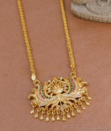 One Gram Gold Lotus Dollar Ad Stone Design With Chain For Women BGDR1541 One Gram Gold Lotus Dollar Ad Stone Design With Chain For Women BGDR1541
