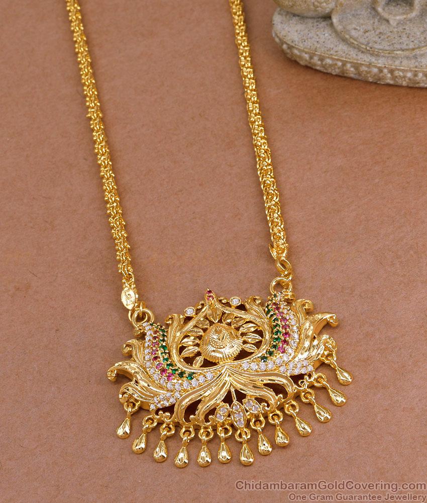 One Gram Gold Lotus Dollar Ad Stone Design With Chain For Women BGDR1541