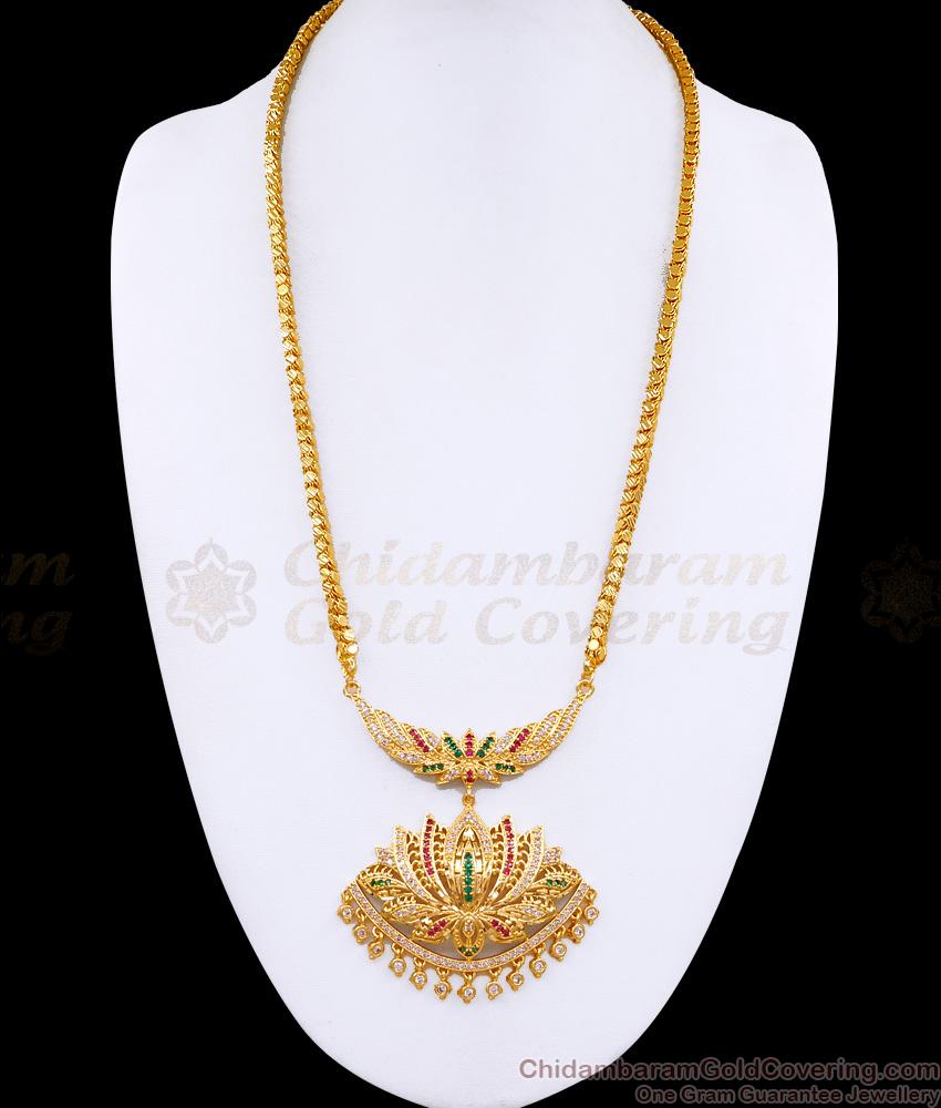 Premium Quality 1 Gram Gold Tone Big Lotus Dollar Chain For Bridal Wear BGDR1546