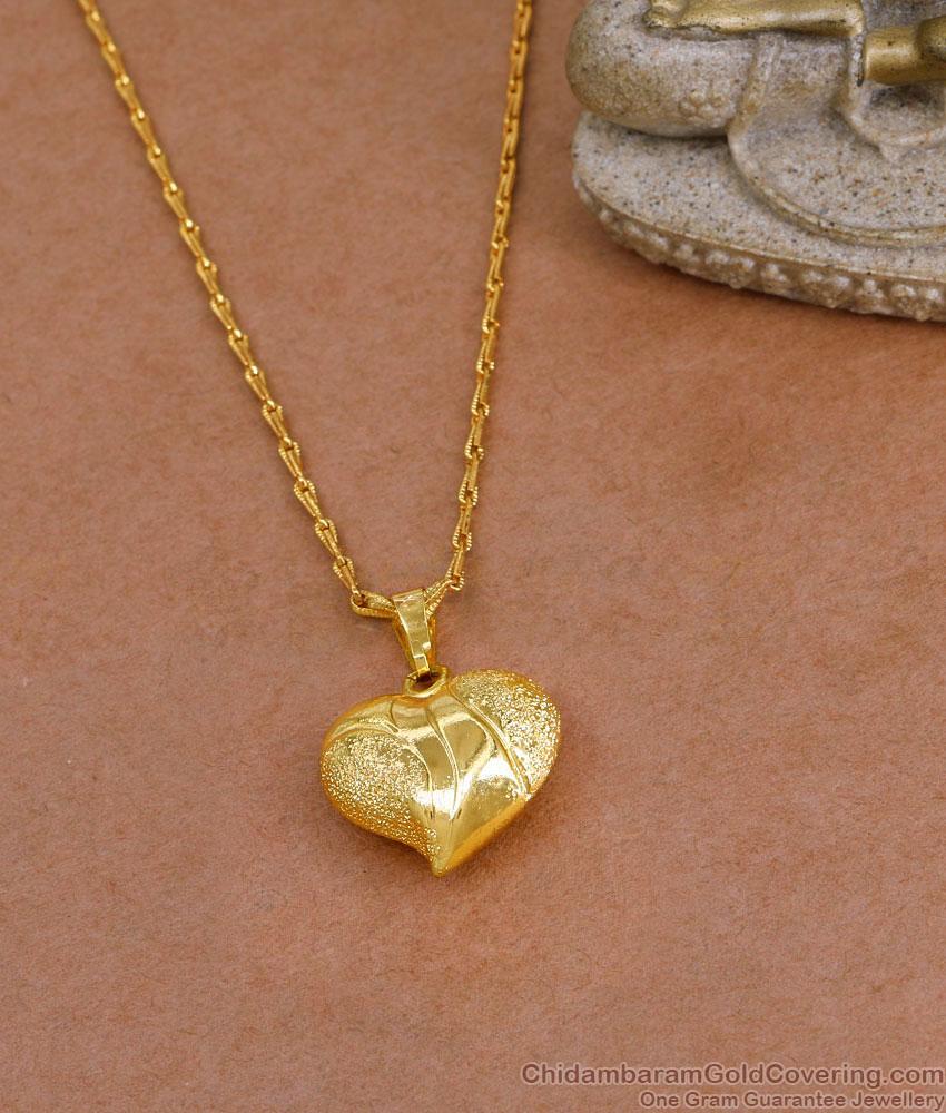 3D Heart Shaped Gold Plated Pendant With Long Wheat Chain Design BGDR1547