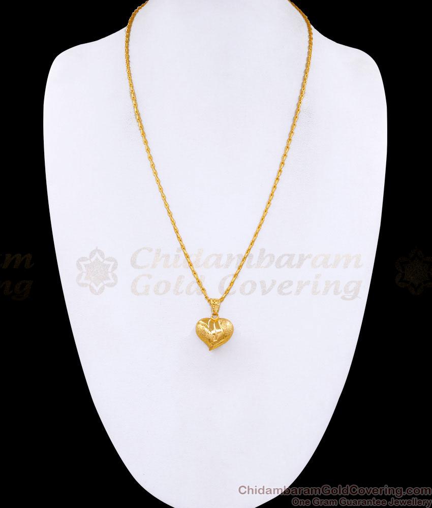 3D Heart Shaped Gold Plated Pendant With Long Wheat Chain Design BGDR1547