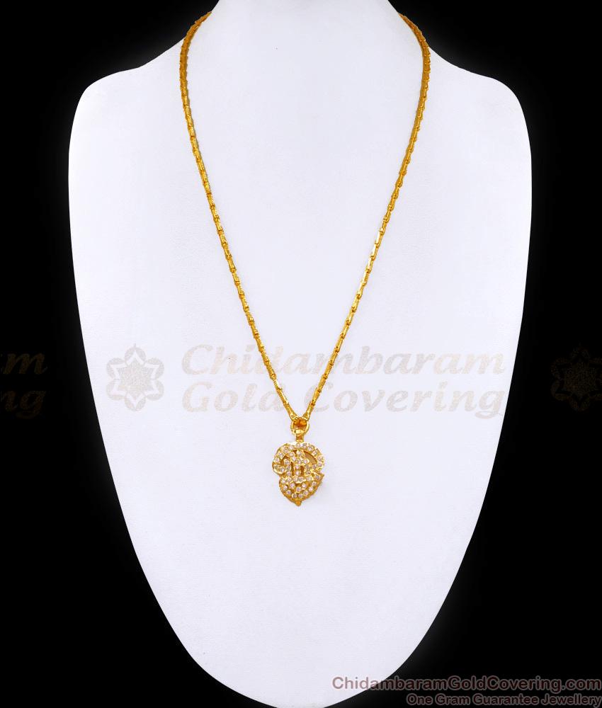 Pure Impon Panchaloha White Stone Om Dollar Chain For Daily Wear BGDR1553