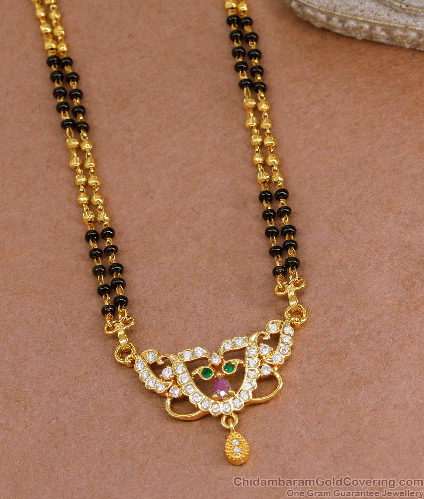 Traditional Two Line Black Beaded Long Mangalsutra With Stone Pendant BGDR1554