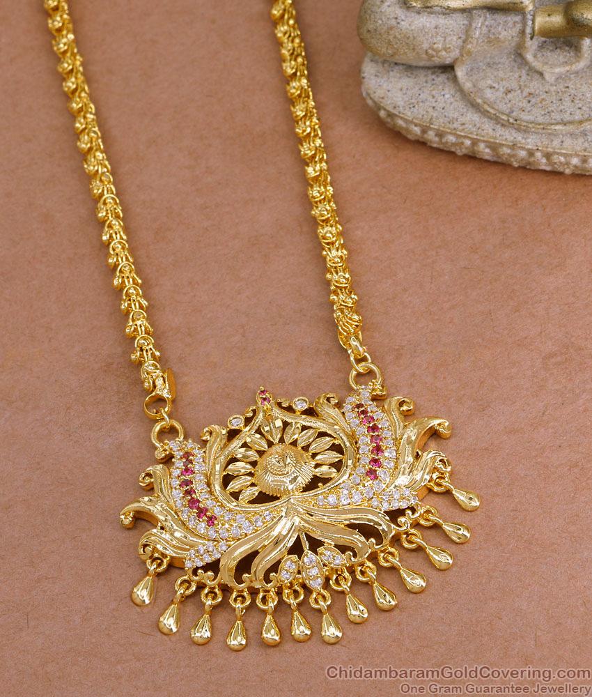 Latest One Gram Gold Ruby White Stone Lotus Dollar Chain Online BGDR1570 Latest One Gram Gold Ruby White Stone Lotus Dollar Chain Online BGDR1570