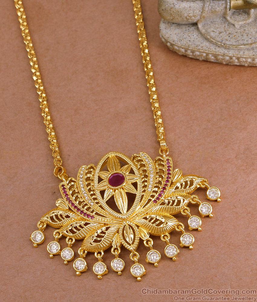 30 Inch Long Light Weight Micro Gold Polish Lotus Dollar Chain With Stones BGDR1571-Lg