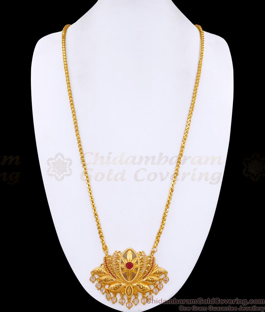 30 Inch Long Light Weight Micro Gold Polish Lotus Dollar Chain With Stones BGDR1571-Lg