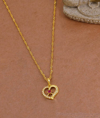 Elegant Ruby White Stone Heart Shaped Gold Locket Chain For Women BGDR1572