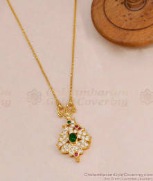 Big Emerald Stone Peacock Dollar Chain Impon Panchaloha Jewelry BGDR1588