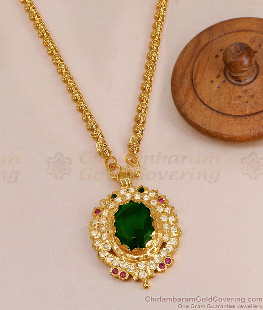 Premium Quality Impon Panchloha Big Emerald Stone Dollar Chain BGDR1590