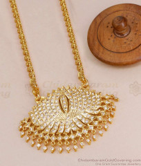 Bridal Wear White Stone Impon Lotus Dollar With 1 Gram Gold Chain BGDR1597