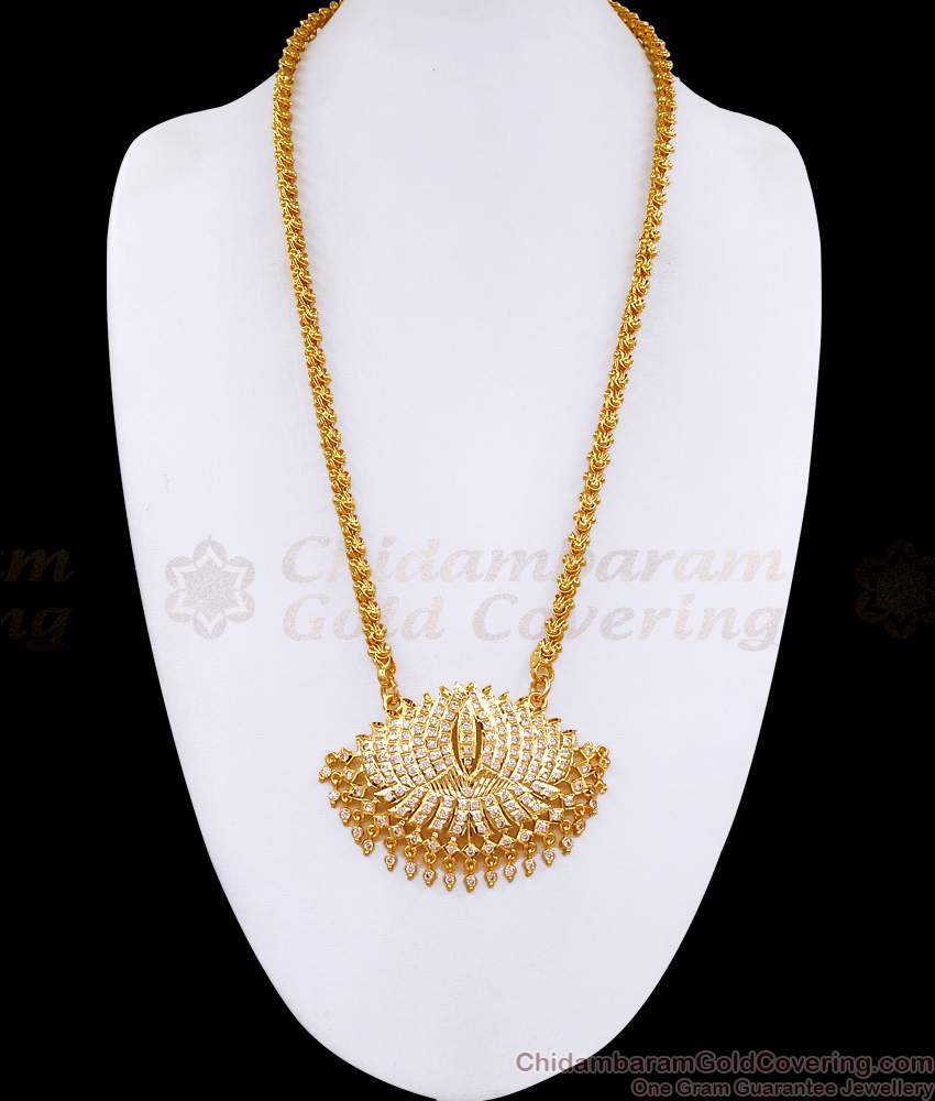 Bridal Wear White Stone Impon Lotus Dollar With 1 Gram Gold Chain BGDR1597 Bridal Wear White Stone Impon Lotus Dollar With 1 Gram Gold Chain BGDR1597
