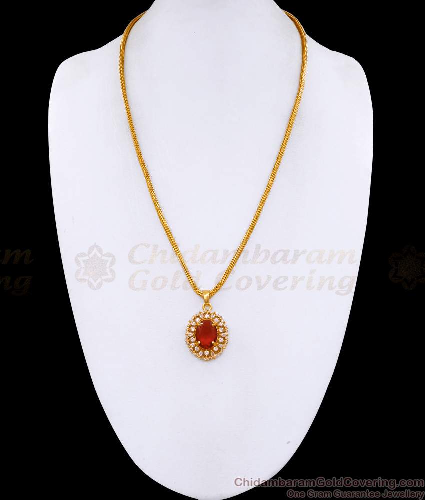 Beautiful Ruby Gemstone Gold Imitation Long Pendant Chain Design Online BGDR1607