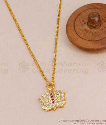 Latest Ruby White Stone Impon Panchaloha Lotus Dollar Chain Online BGDR1609