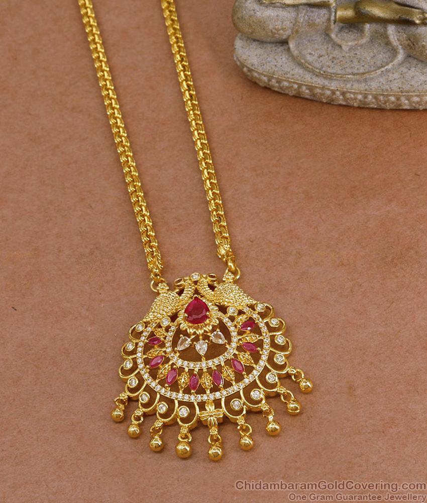 Stylish Ruby White Stone Peacock Gold Dollar Chain Wedding Jewelry BGDR1618
