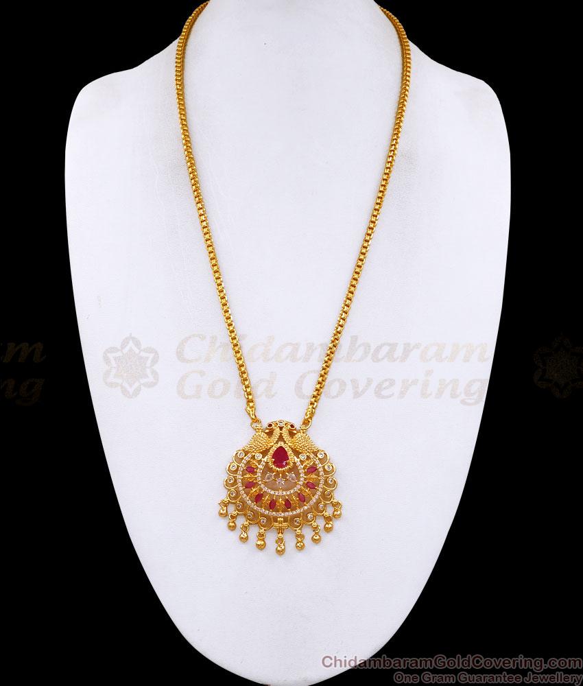 Stylish Ruby White Stone Peacock Gold Dollar Chain Wedding Jewelry BGDR1618