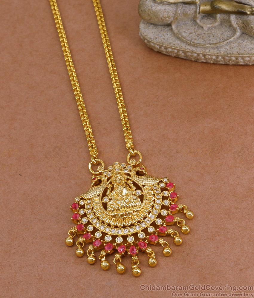 Goddess Lakshmi Gold Imitation Dollar Chain Ruby Stone Design BGDR1619