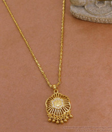 Beautiful Small White Stone Gold Floral Pendant With Long Chain BGDR1623