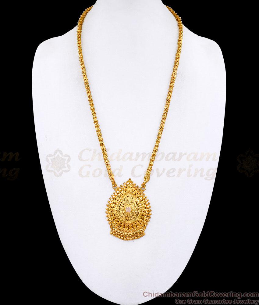 Kerala Bridal Wear White Stone Gold Dollar Chain For Women BGDR1625