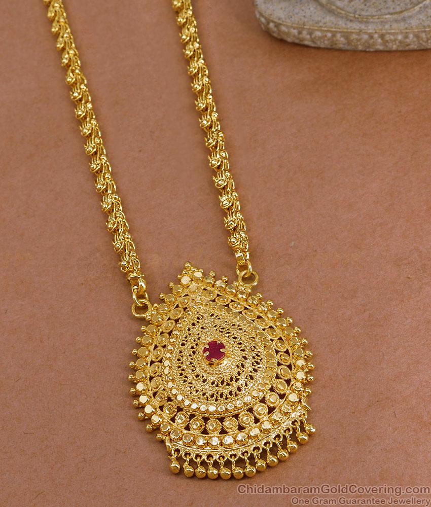 Traditional Single Ruby Stone Micro Gold Polish Dollar Chain Bridal Jewelry BGDR1626