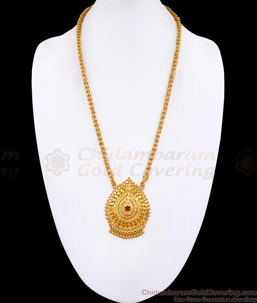 Traditional Single Ruby Stone Micro Gold Polish Dollar Chain Bridal Jewelry BGDR1626