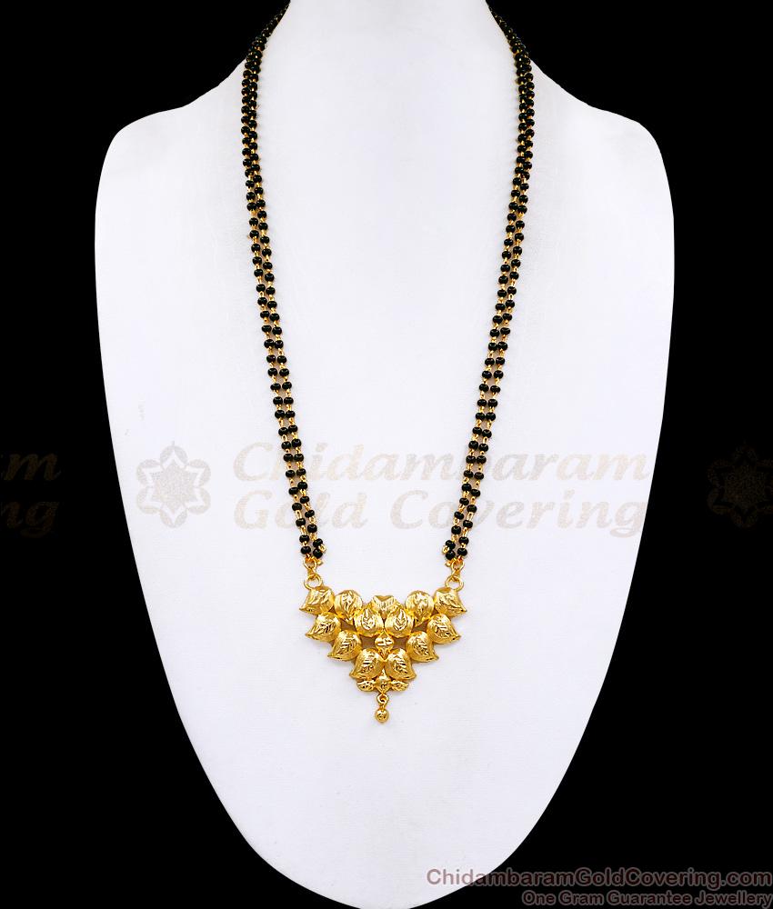 Traditional 2 Line Black Beaded Mangalsutra Chain Floral Pendant Design BGDR1633