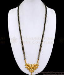 30 Inch Long Traditional 2 Line Black Beaded Mangalsutra Chain Floral Pendant Design BGDR1633-Lg