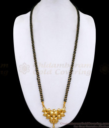 30 Inch Long Traditional 2 Line Black Beaded Mangalsutra Chain Floral Pendant Design BGDR1633-Lg