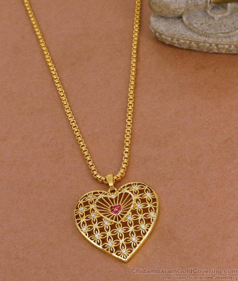 30 Inch Long Ruby White Stone Heart Shaped Gold Dollar Chain Design Online BGDR1634-Lg