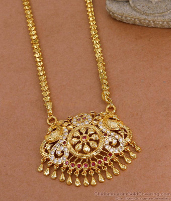 Grand Bridal Wear Gold Imitation Peacock Dollar Chain With Stone BGDR1640