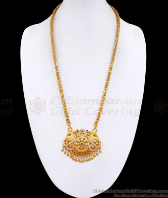 Grand Bridal Wear Gold Imitation Peacock Dollar Chain With Stone BGDR1640