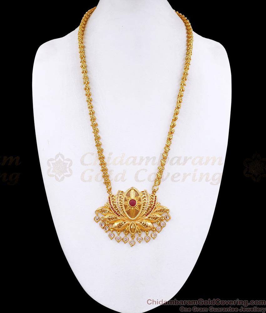 Beautiful Ruby White Stone Lotus Dollar Gold Plated Chain Bridal Jewelry BGDR1641