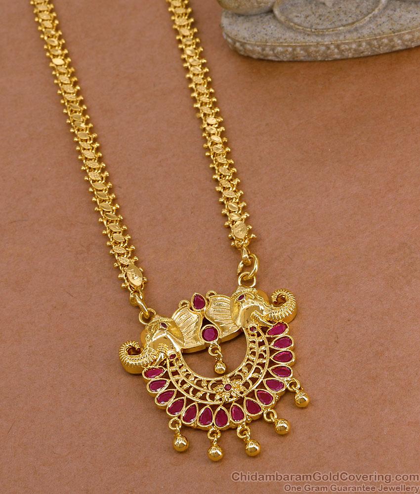 30 Inch Long High Quality Ruby Stone Elephant Dollar Chain Women Wedding Jewelry BGDR1650-Lg