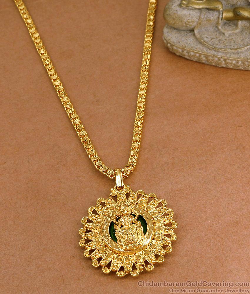 Traditional Lakshmi Design Palakka Stone Gold Dollar Chain Imitation Jewelry BGDR1655