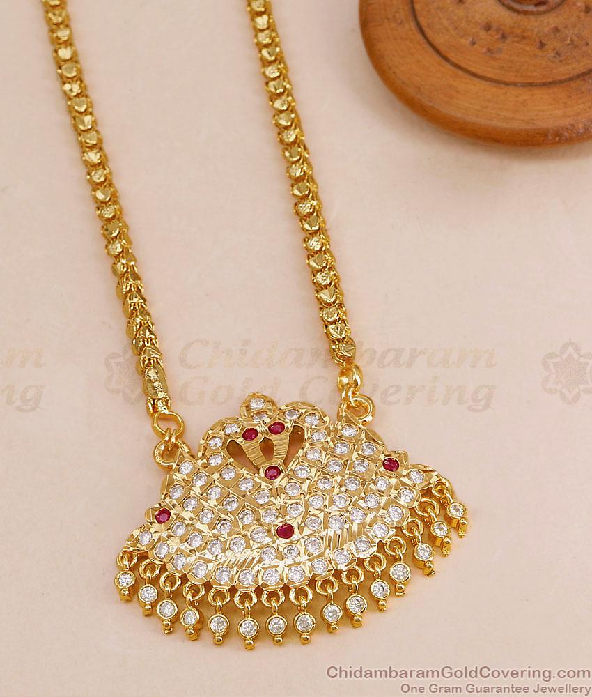 Traditional Dual Swan Impon Ruby White Stone Dollar Chain Bridal Jewelry BGDR1683