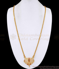 30 Inch Long Multi Stone Impon Panchaloha Lotus Dollar With Gold Plated Chain BGDR1686-Lg