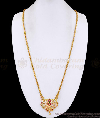 30 Inch Long Multi Stone Impon Panchaloha Lotus Dollar With Gold Plated Chain BGDR1686-Lg